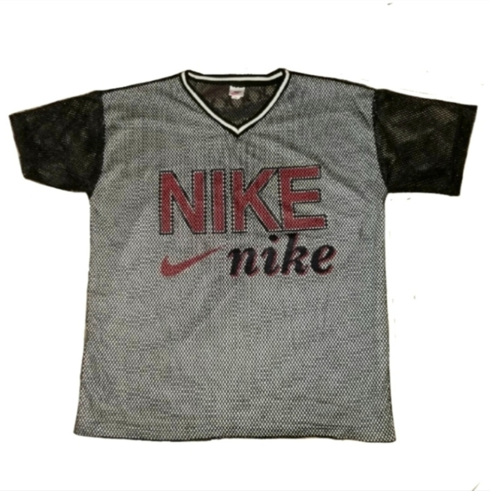 Nike Sport Shirt Vintage Mesh Tee Red White Black XL